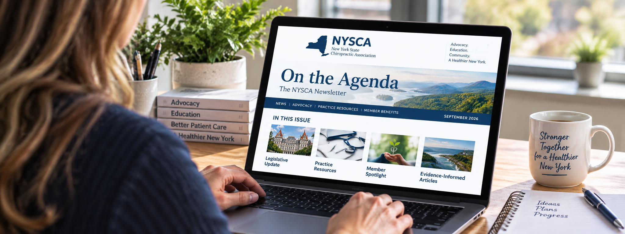 Cozy Workspace Newsletter Reading - New York State Chiropractic Association