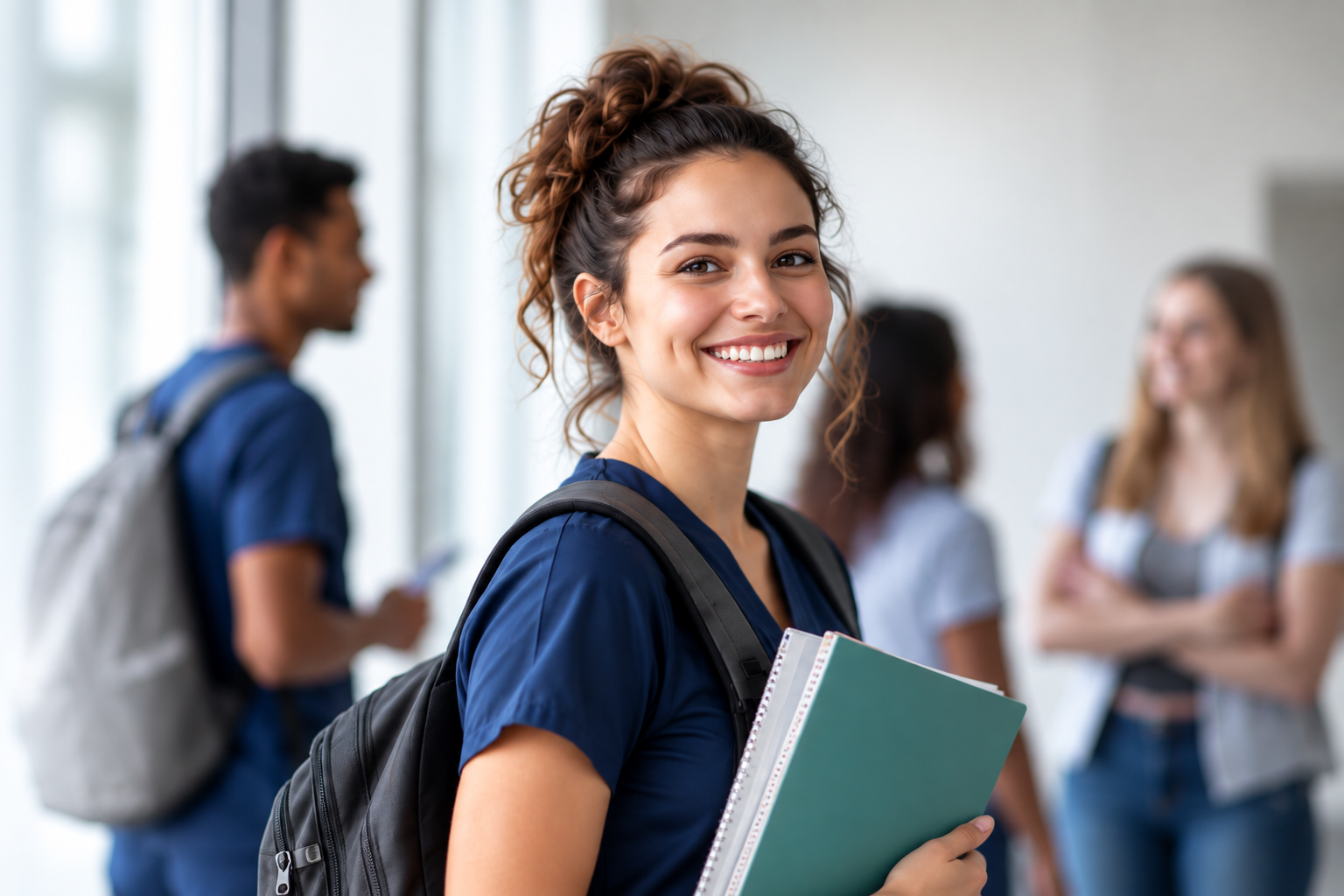 Smiling Student in Modern Campus Hallway - New York State Chiropractic Association